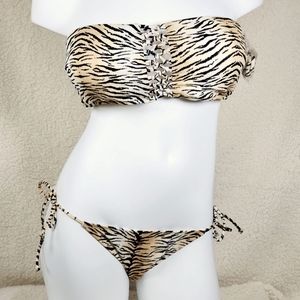 NWOT Victoria's Secret Tiger Animal Print Strappy Bandeau Bikini Sz Small/Large